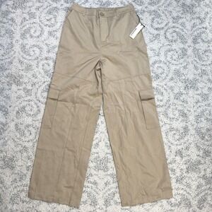 Haute Monde Pants Womens Large Khaki High Rise‎ Wide Leg Baggy Cargo Elastic New